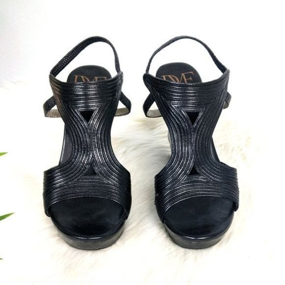 Diane Von Furstenberg DVF Wooden Platform Wedge Sandals 6.5 Black Sculpted - Picture 4 of 8